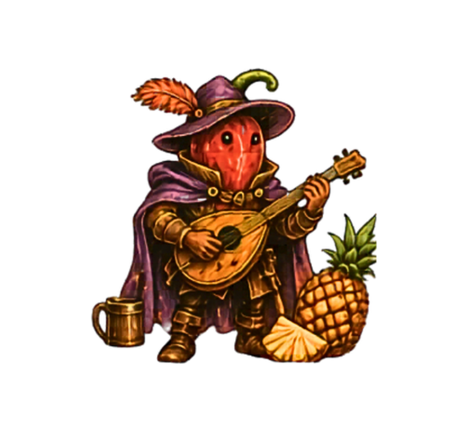 Bard character — pepper-headed musician with feather hat and lute