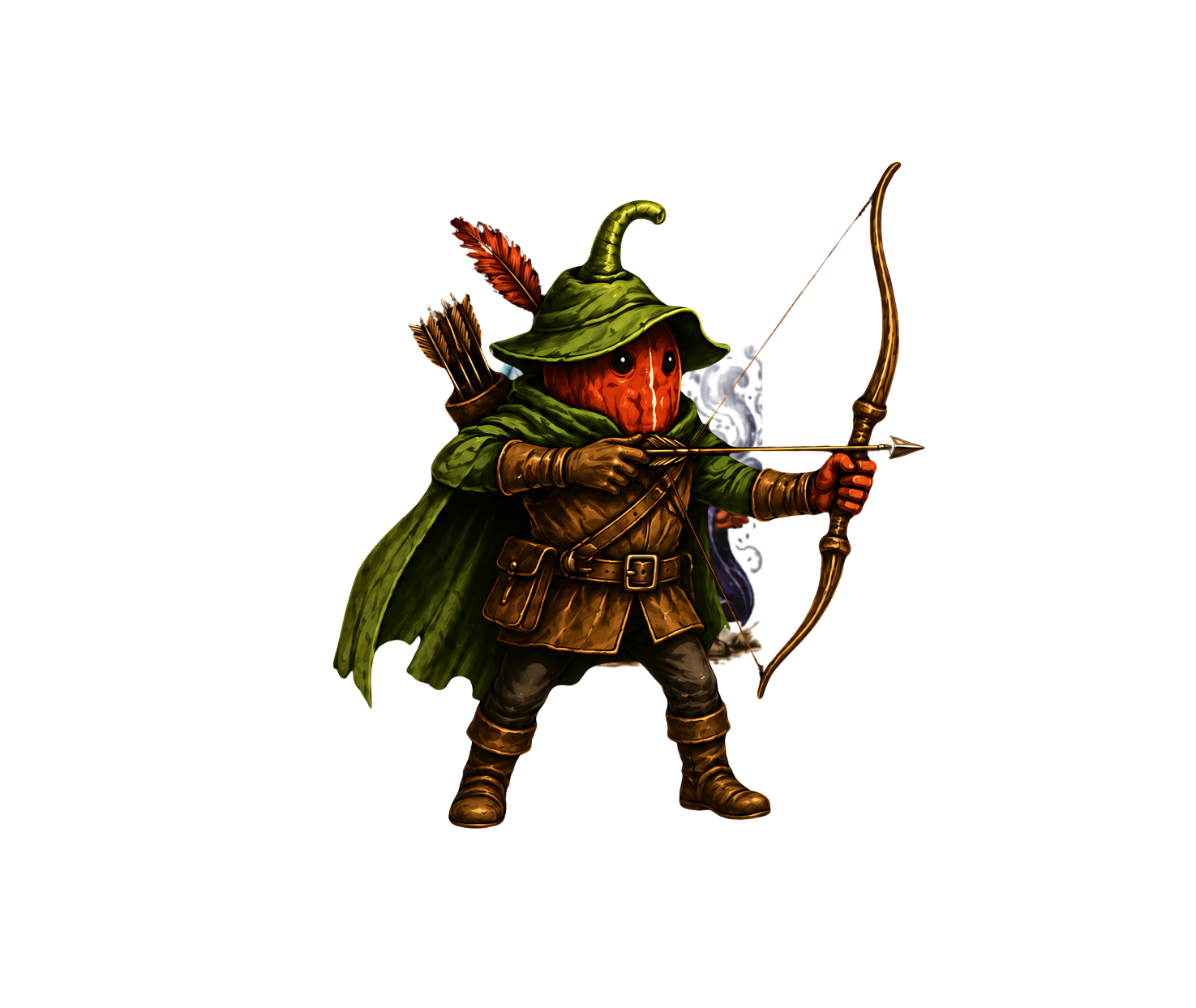 Ranger character — pepper-headed archer with hooded cloak and longbow